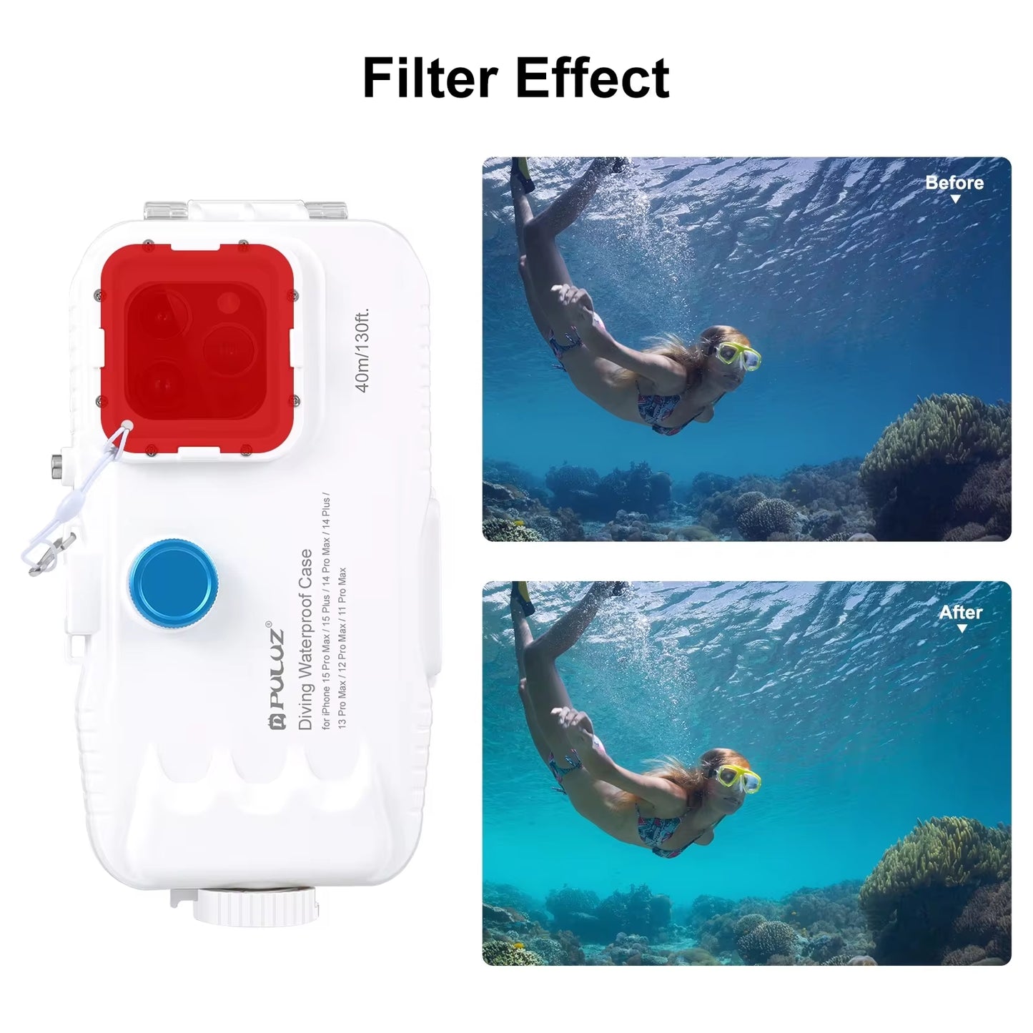 PULUZ 40M Waterproof Diving Case for iPhone 11/12/13/14/15 Pro Max