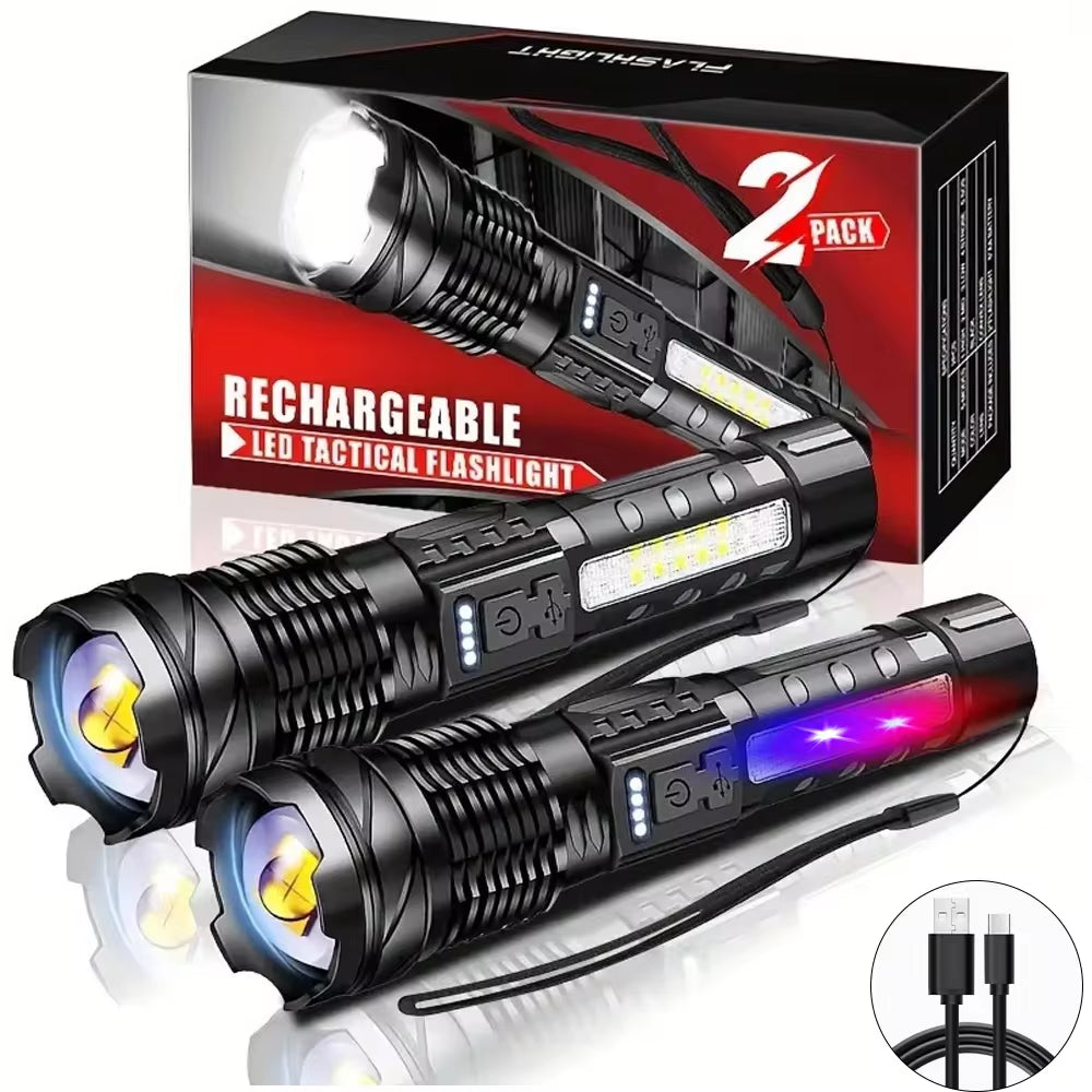 XHP50 Waterproof LED Flashlight – USB Rechargeable, 7 Modes, Zoom & Side Light