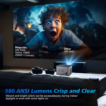 580 ANSI Projector – Android 11, 4K/1080P, WiFi 6, Voice Control, BT 5.0 Home Cinema