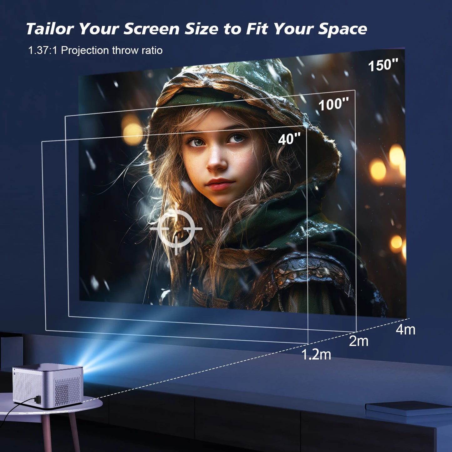 580 ANSI Projector – Android 11, 4K/1080P, WiFi 6, Voice Control, BT 5.0 Home Cinema