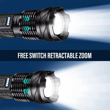 XHP50 Waterproof LED Flashlight – USB Rechargeable, 7 Modes, Zoom & Side Light